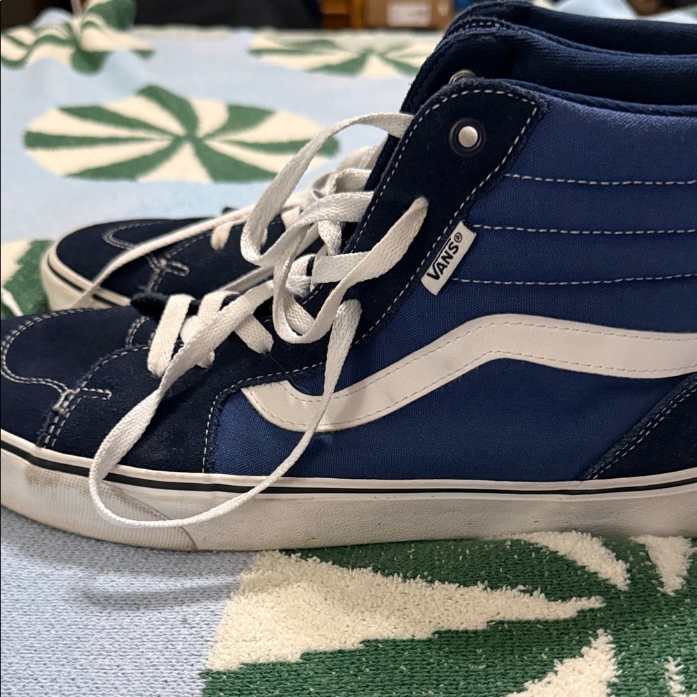 Vans High-Top Sneakers in Dark Blue and White - Picture 4 of 6